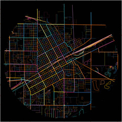 Colorful Map of GrandIsland, Nebraska with all major and minor roads.
