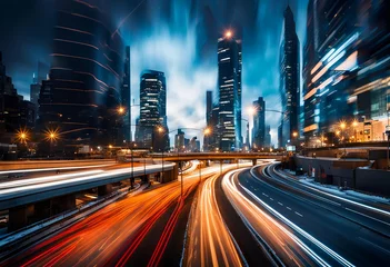 Foto op Canvas スピード感のある高速道路やメインストリートの長時間露光写真風デジタルイラスト © sima-box