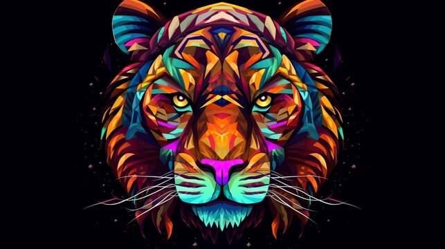 tiger head of multi colored tiger on dark background.Generative AI