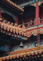Fototapeta na wymiar Architectural details of Yonghe Temple commonly called Lama Temple in Beijing city, China