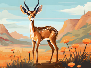 illustration of cute gazelle ai generative - obrazy, fototapety, plakaty