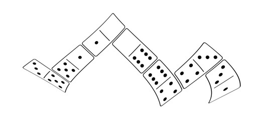 Domino tiles. Classic dominoes, domino's pictogram. Playing, parts of game full bones tiles. Black, white domino. Flat vector set. 28 pieces. White chip of domino on board for gambling. 