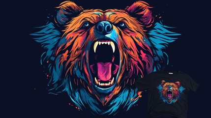 t-shirt vector vivd colors detailed bear.Generative AI