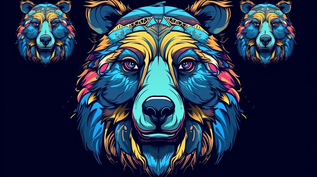 t-shirt vector vivd colors detailed bear.Generative AI