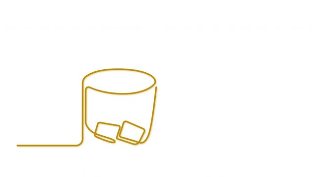 Whiskey, alcohol shot, ice cubes in a glass. Self drawing line animation.