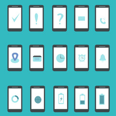 Phone  light blue icons and marks on the blue background. Vector illustration 