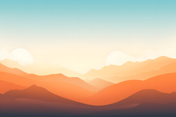 Golden sunset over silhouette of layered mountain ranges