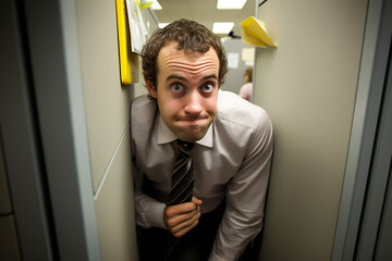 A tense atmosphere in an office cubicle where one worker is visibly stressed 