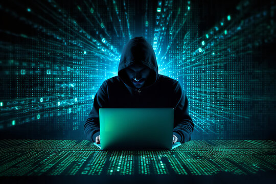 hacker with laptop computer working against cyber harassment