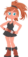 Funny and cute female pirate. Girl in a pirate costume. Cartoon style