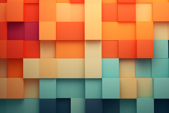 Fototapeta 3D cubes in gradient shades of orange blue and teal forming a pattern