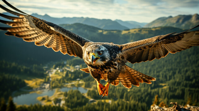 Peregrine falcon flying on the sky , photo realistic, 4K resolution