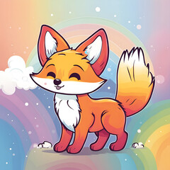 Obraz premium Small cute cartoon smiling fox