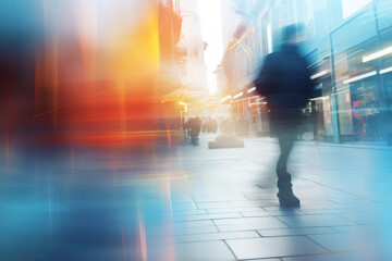 Fototapeta premium Walking man in a dynamic environment of urban graphics