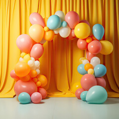 Fototapeta na wymiar Surreal Balloon Arch in a Yellow Room,frame with balloons