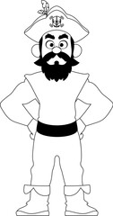 Funny and strict man pirate. Guy in a pirate costume. Coloring style