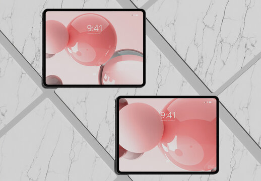  Mosaic Background with Two Tablets Mockup 
