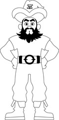 Funny and strict man pirate. Guy in a pirate costume. Coloring style