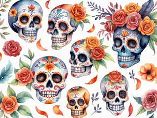 Crédence de cuisine en verre imprimé Crâne aquarelle Watercolor Skulls And Roses