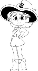 Funny and cute female pirate. Girl in a pirate costume. Coloring style