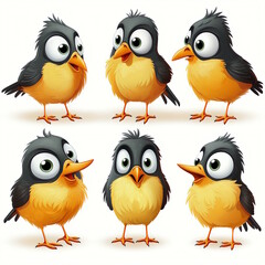 Naklejka premium Colorful Oriole Cartoon Character - 9 Facial Expressions