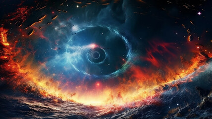 Obraz premium Abstract space wallpaper. Black hole with nebula over colorful stars and cloud fields in outer space