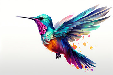 a colorful bird is flying through the air