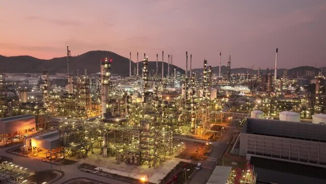 Oil Refinery pant. Gas Petrochemical Chemical Equipment Prodiction import export Concept, Crude Oil Refinery Plant Steel Pump Pipe line and Chimney and Cooling tower, Chemical Petrochemical plant, ind