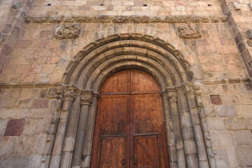door of the Cathedral Santa Maria d’Urgell, La Seu d’Urgell, LLeida province, Catalonia, Spain