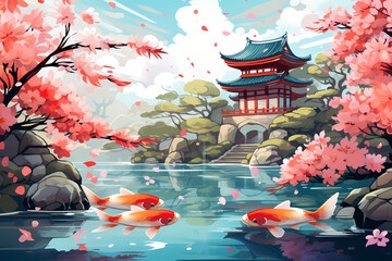 a painting of flowers in a pool of water