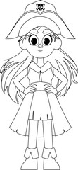 Funny and cute female pirate. Girl in a pirate costume. Coloring style
