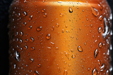Patterns of condensation form on the exterior of a cold beverage can, a result of the humid weather causing moisture to collect - obrazy, fototapety, plakaty