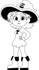 Funny and cute female pirate. Girl in a pirate costume. Coloring style