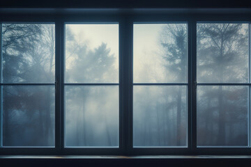The windows are fogged up, the mist a result of the contrast between the cold temperature outside and the humid air within the room - obrazy, fototapety, plakaty