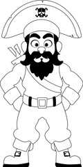 Funny and strict man pirate. Guy in a pirate costume. Coloring style