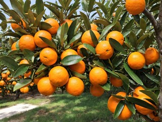 A Bunch Of Oranges Hanging From A Tree