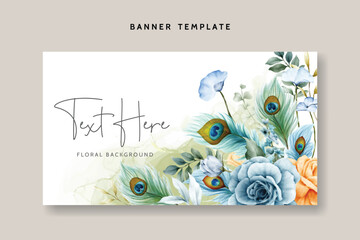 floral background with beautiful rose flower and peacock feather