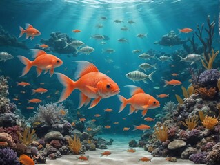 A Group Of Fish Swimming In A Coral Reef
