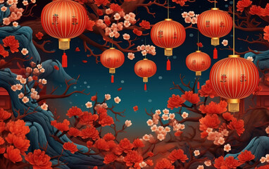 Chinese traditional festival Spring Festival decoration background,created with Generative AI tecnology.