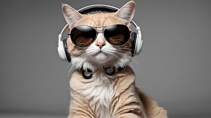 A Cat Wearing Headphones And Sunglasses
