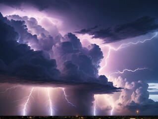 Lightning Strikes Through The Clouds In A Dark Sky