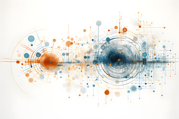 Abstract design with colorful circles and interconnected lines on white