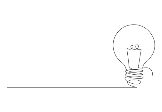  Continuous one line drawing of electric light bulb concept of idea. Isolated on white background vector illustration. Premium vector. 
