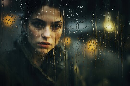 Melancholische Frau am regnerischen Fenster: Herbstliche Sehnsucht und Winterdepression