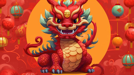 Obraz na płótnie Canvas Chinese Zodiac Year of the Dragon Illustration,created with Generative AI tecnology.