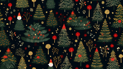 Seamless pattern with Christmas trees, illustration, Generative Ai