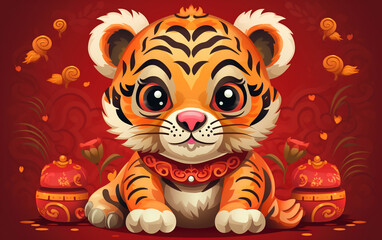 Obraz na płótnie Canvas Chinese Zodiac Year of the Tiger Illustration,,created with Generative AI tecnology.