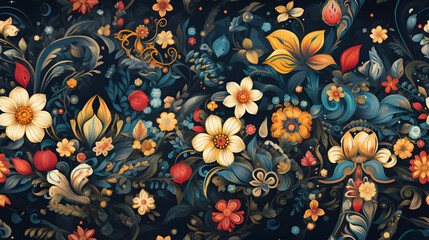 Seamless pattern with beautiful flowers, illustration, Generative Ai