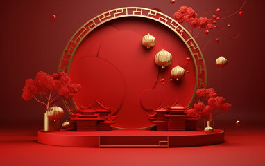 Chinese traditional festival Spring Festival theme background,created with Generative AI tecnology.