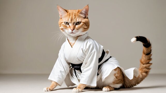A Cat Wearing A Karate Outfit
